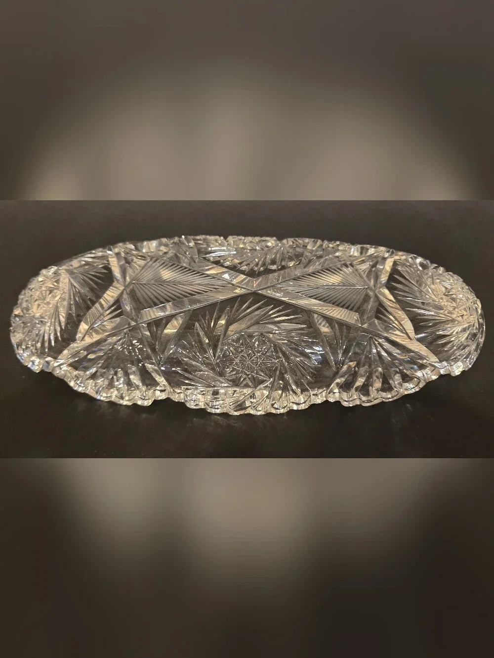 Antique American Brilliant Cut Crystal Oval Serving Tray - Clear Cut Glass